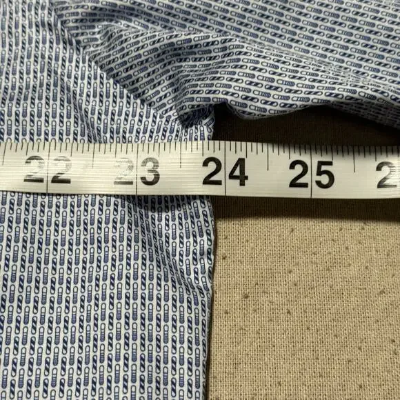 Peter Millar Button Front Shirt Mens Sz L Barber Geometric Pattern Short Sleeve - Picture 6 of 8